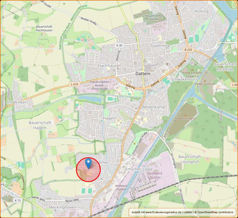 Lagekarte zur Untersuchung eines Blindgängerverdachtpunkts in Datteln, Margaretenstraße