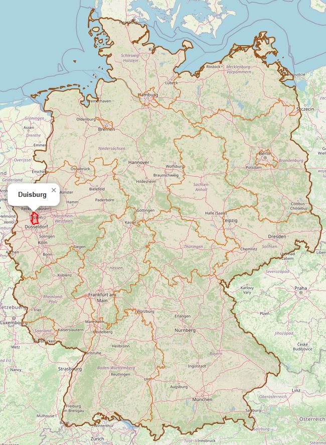 Lage von Duisburg in Deutschland