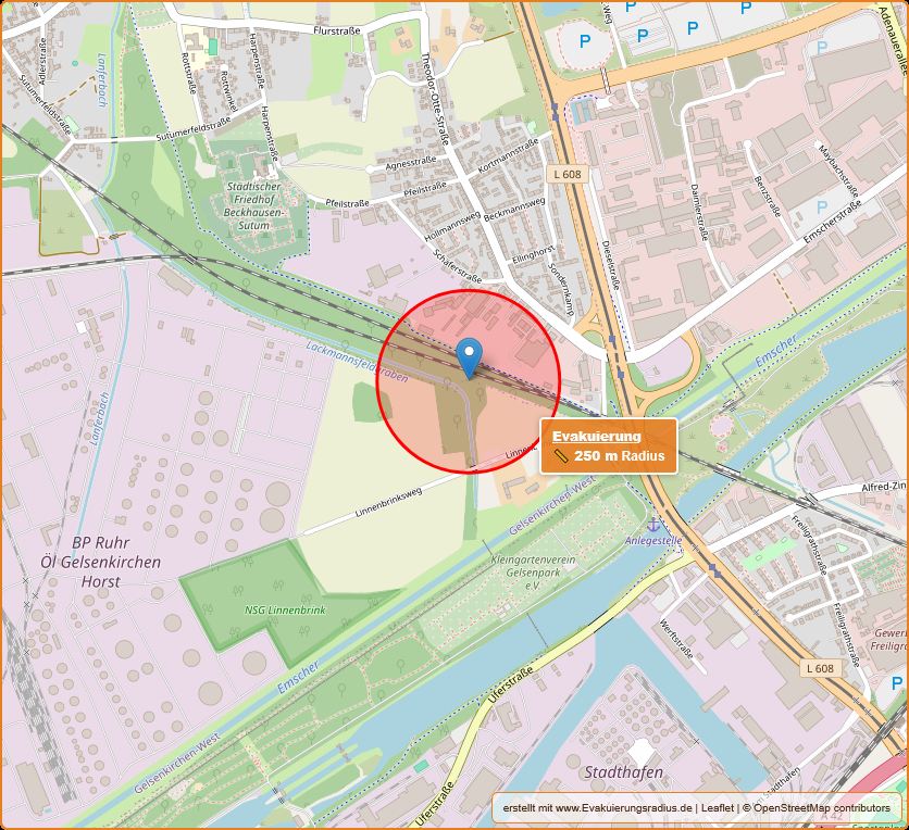Lagekarte des Evakuierungsradius zur Blindgängerentschärfung am 18.08.2025, ab 19:30 Uhr.