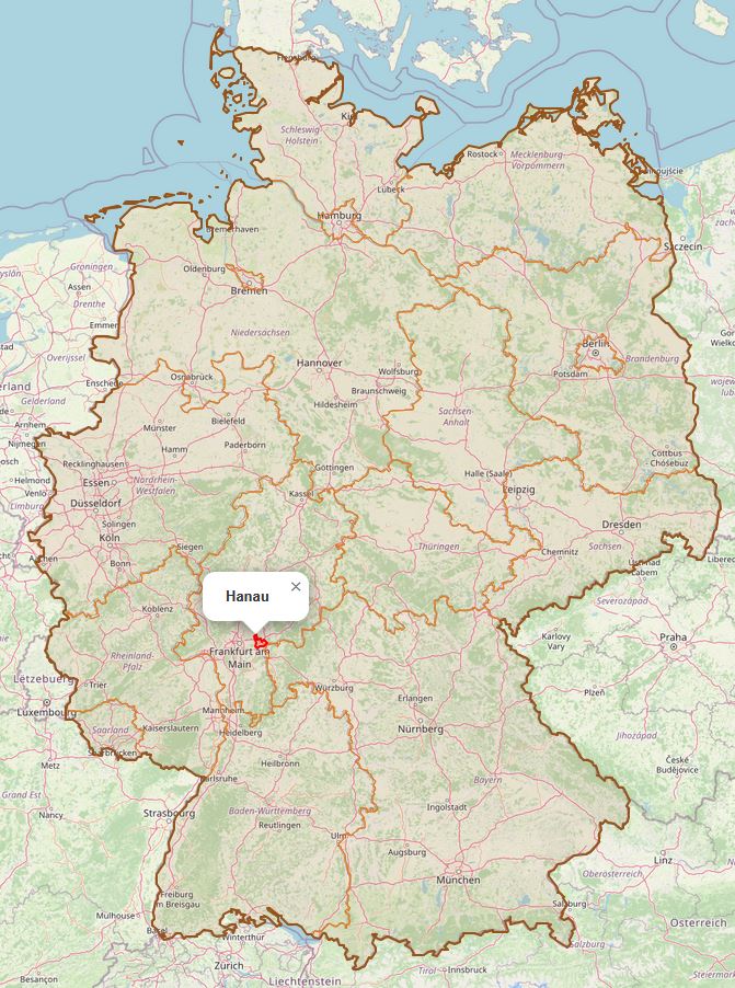 Lage von Hanau in Deutschland