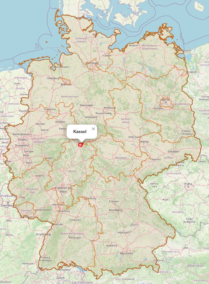 Lage von Kassel in Deutschland