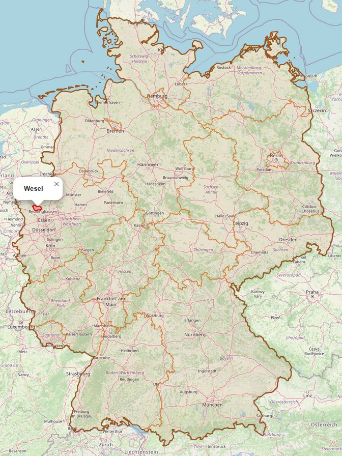 Lage von Wesel in Deutschland